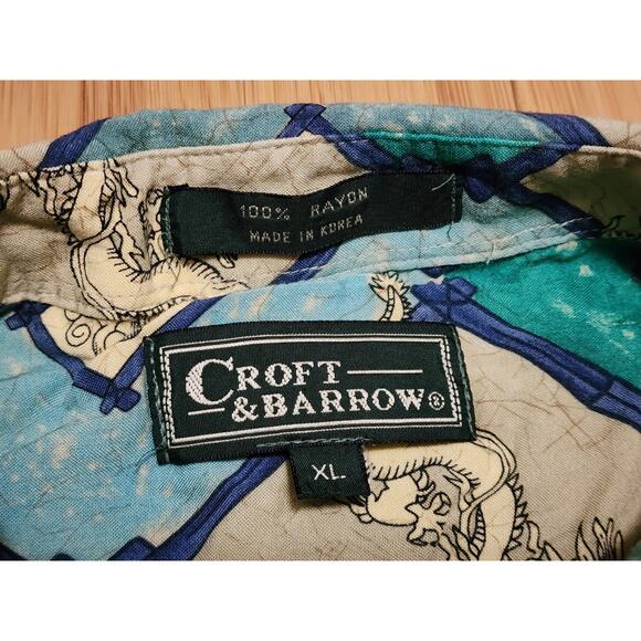 Vintage Hawaiian Shirt Mens XXL Geometric Dragon Short Sleeve Button Frame Rayon - Picture 2 of 7